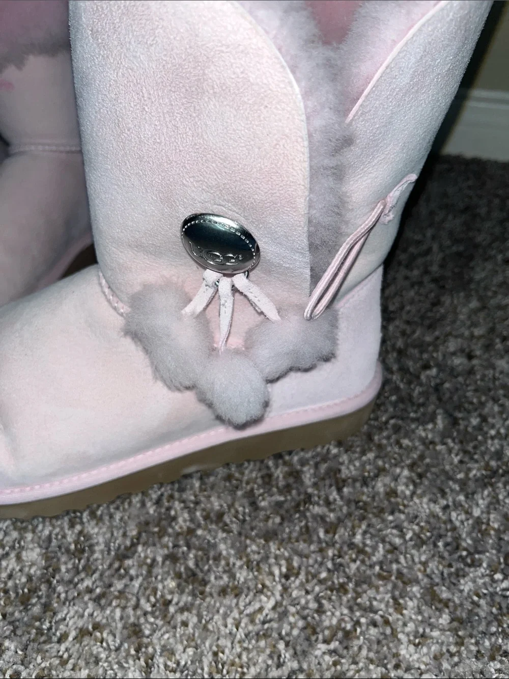 UGG Women's Light Pink Shearling Pom Pom Winter Boots
